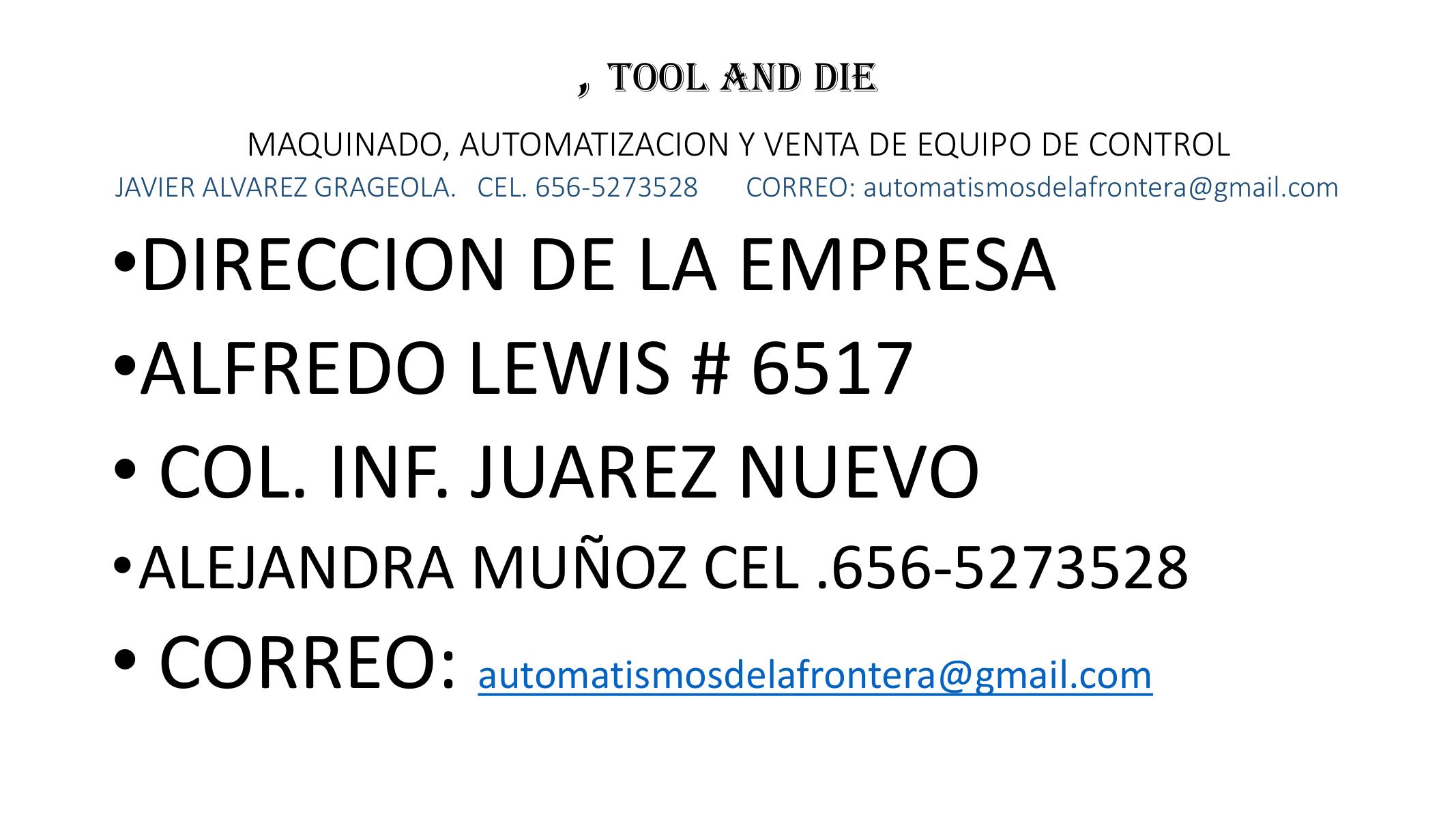 Maquinado, automatización y venta de equipo de control
